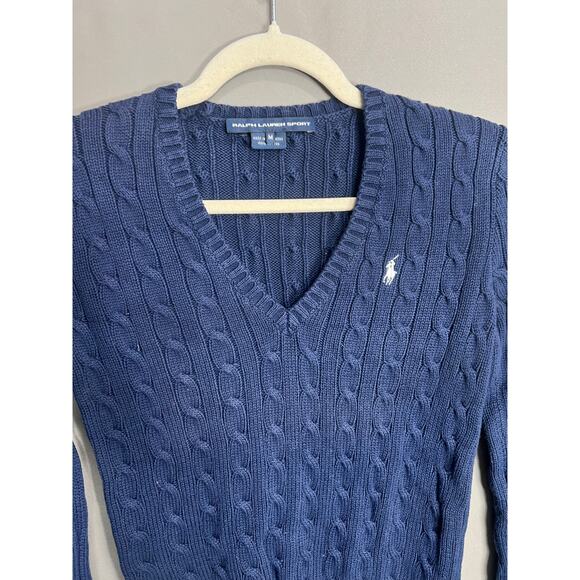 Ralph Lauren Sport Sweater Womens M Cable Knit V Neck Classic Pullover Preppy - Picture 9 of 10